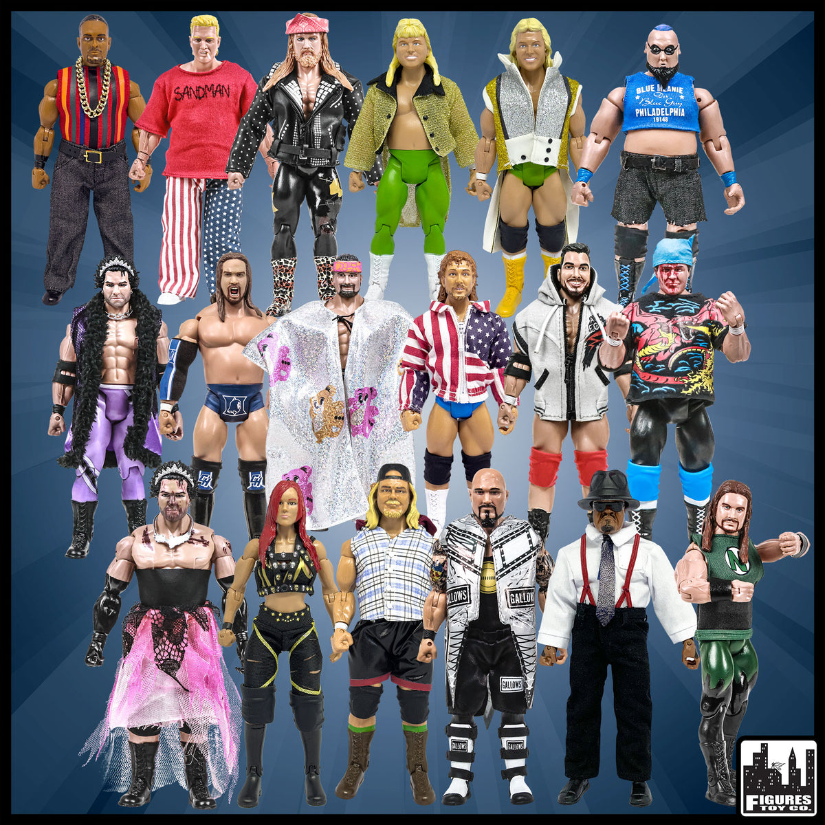 Set of 18 Loose Rising Stars & Legends of Wrestling Action Figures