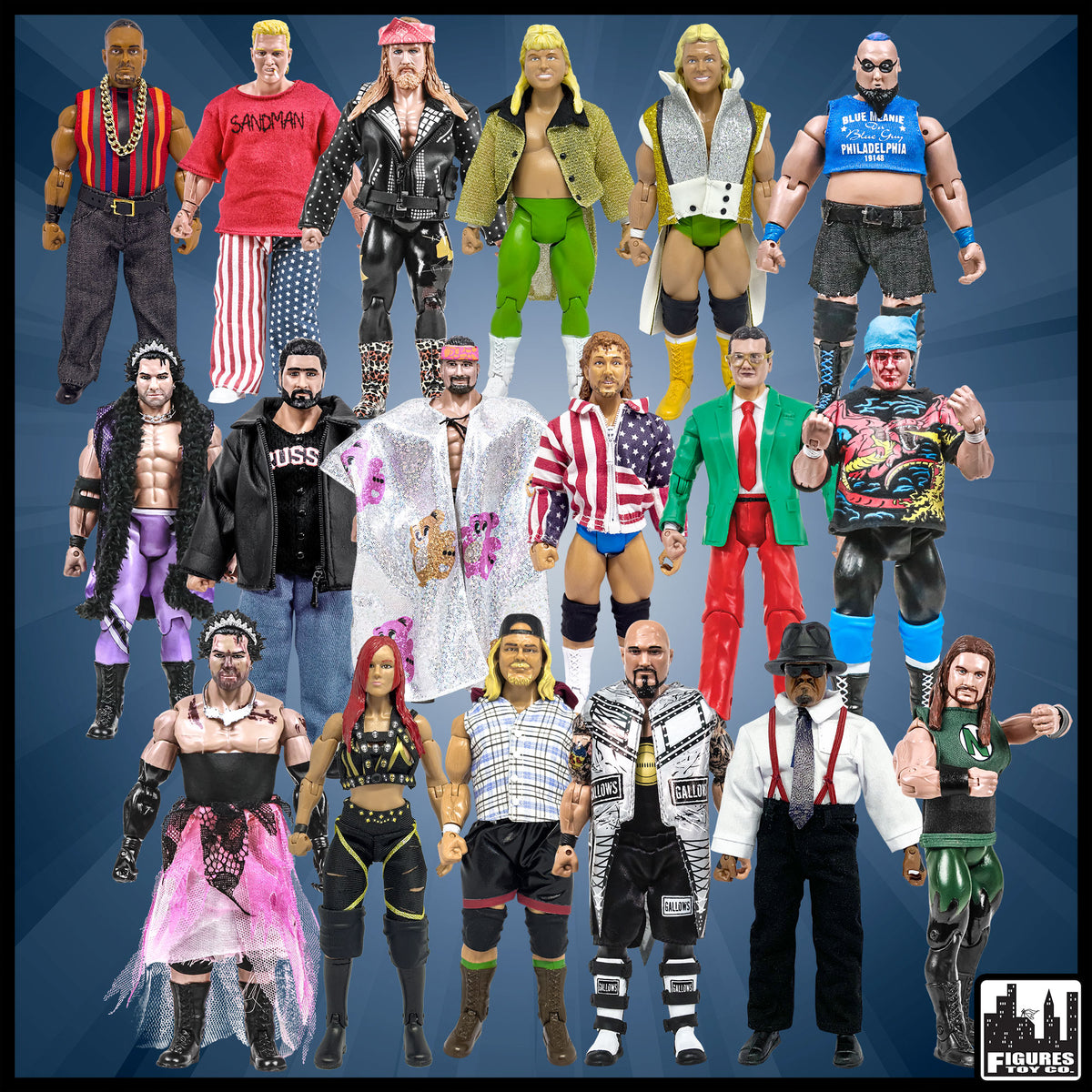 Set of 18 Loose Rising Stars & Legends of Wrestling Action Figures