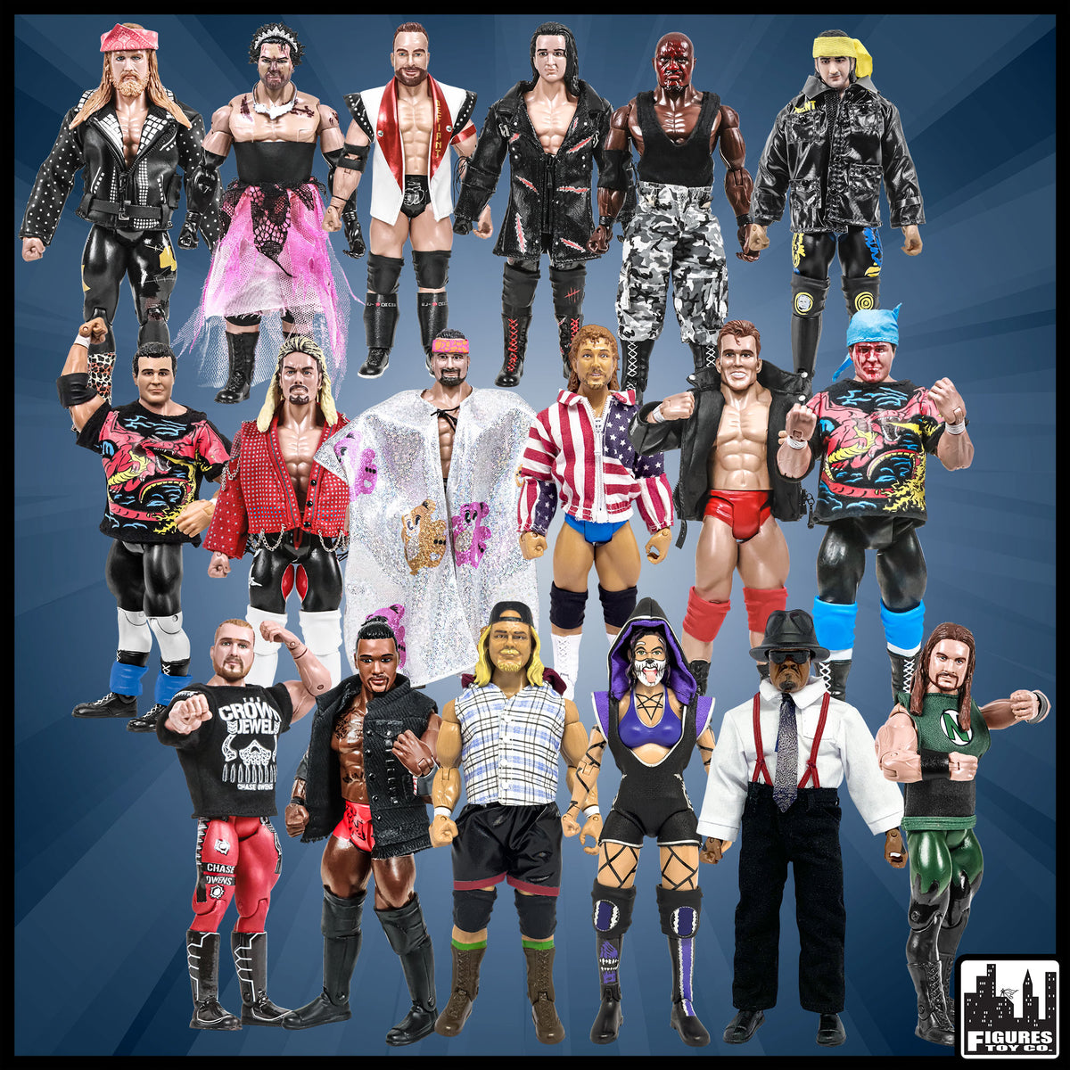 Set of 18 Loose Rising Stars &amp; Legends of Wrestling Action Figures