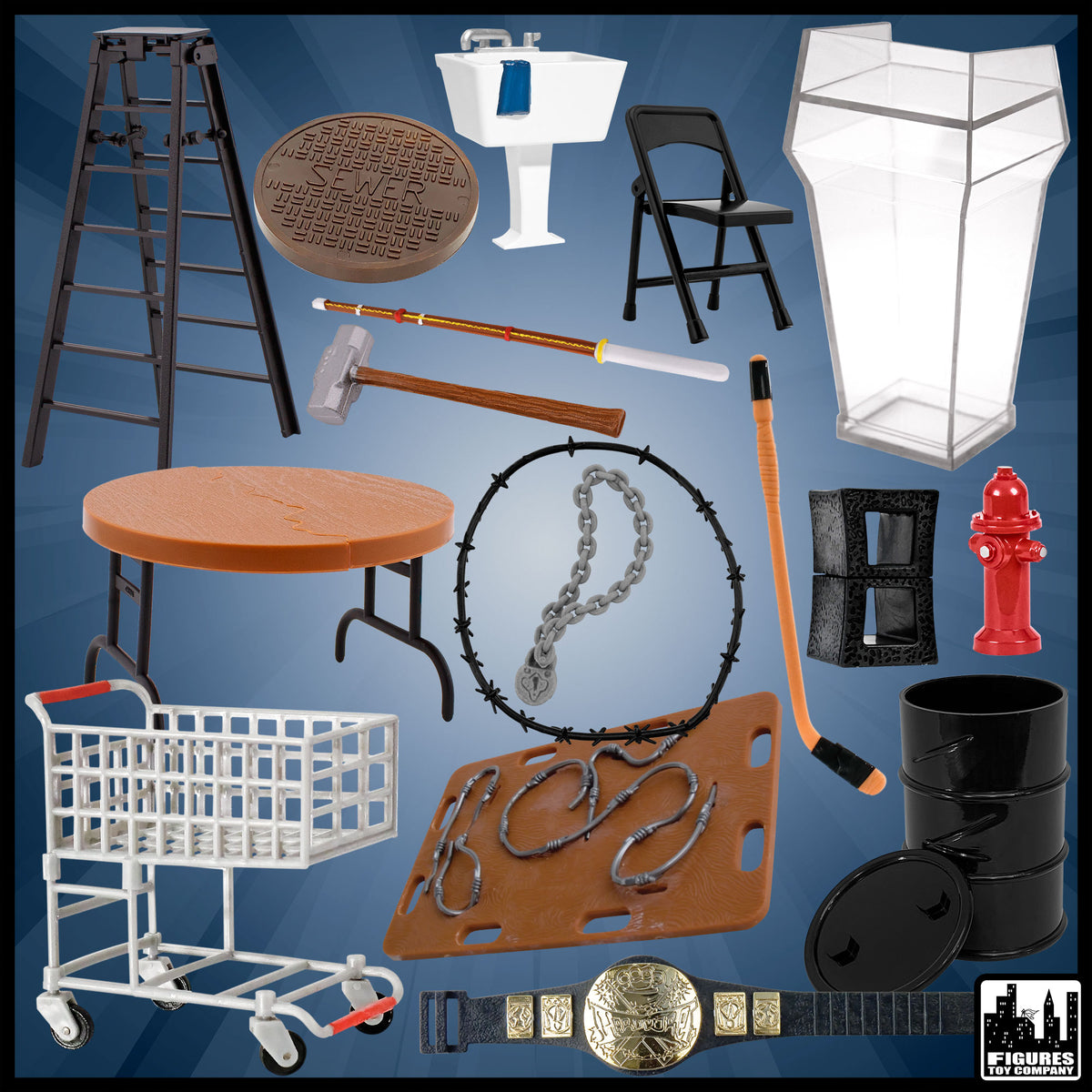 No DQ Match 17 piece accessory set for wrestling figures