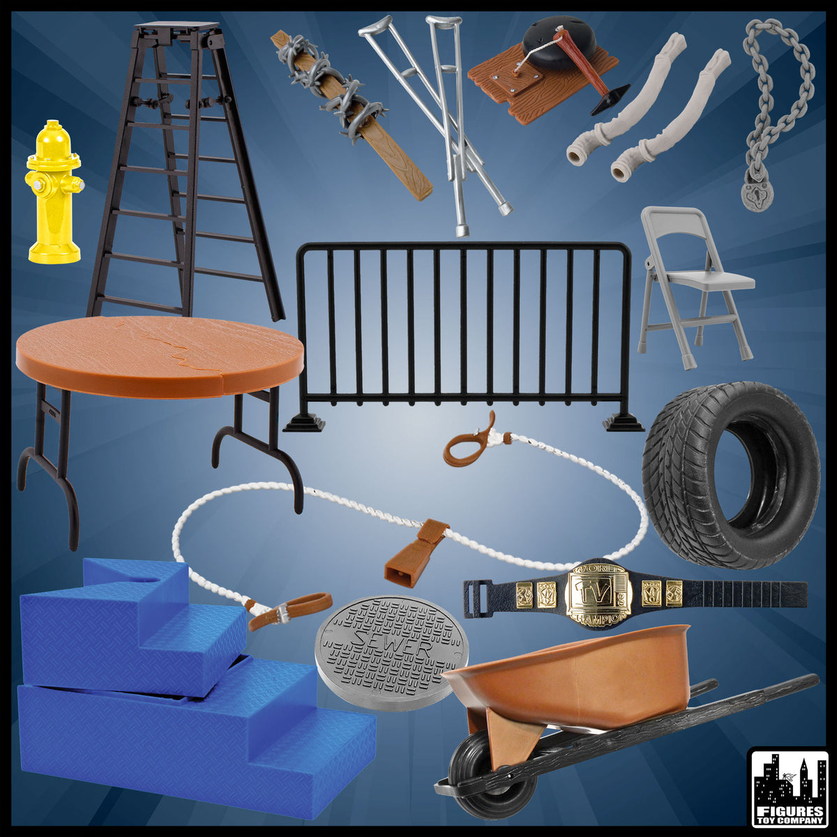 No Holds Barred Match 17 piece accessory set for wrestling figures