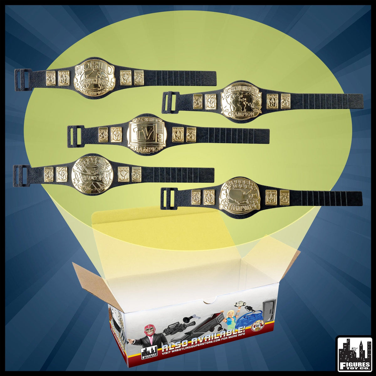 Set of 5 Championship Belts For WWE &amp; AEW Wrestling Action Figures