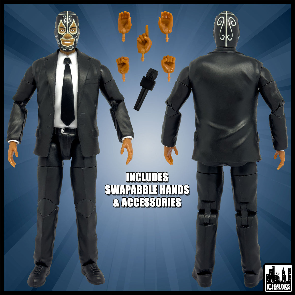 Ultimate Talking Wrestling Ring Announcer With Mexican Mask Figure for WWE &amp; AEW Action Figures