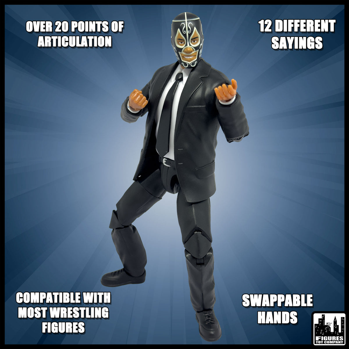 Ultimate Talking Wrestling Ring Announcer With Mexican Mask Figure for WWE &amp; AEW Action Figures