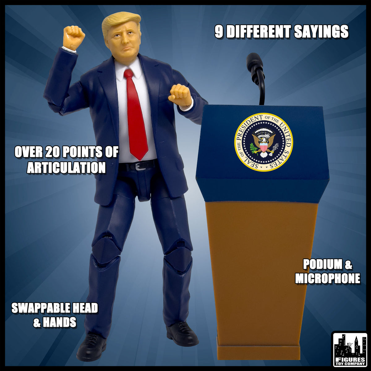 President Trump Talking Action Figure With Deluxe Articulation &amp; Podium