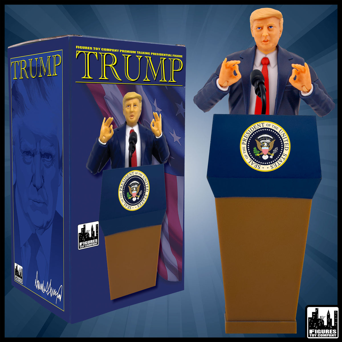 President Trump Talking Action Figure With Deluxe Articulation & Podium