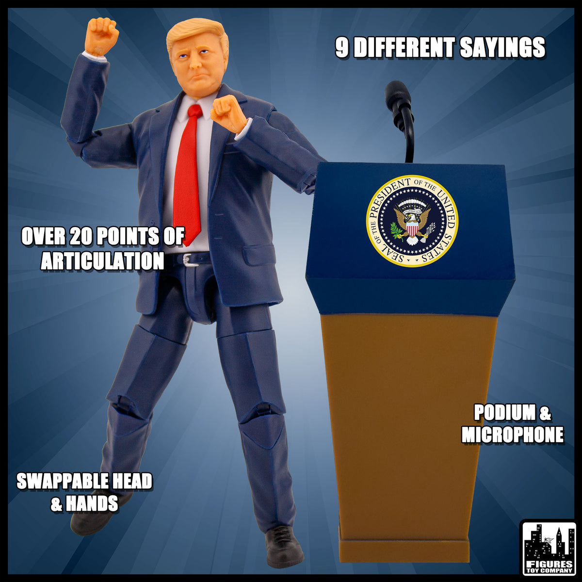 President Trump Talking Action Figure With Deluxe Articulation & Podium