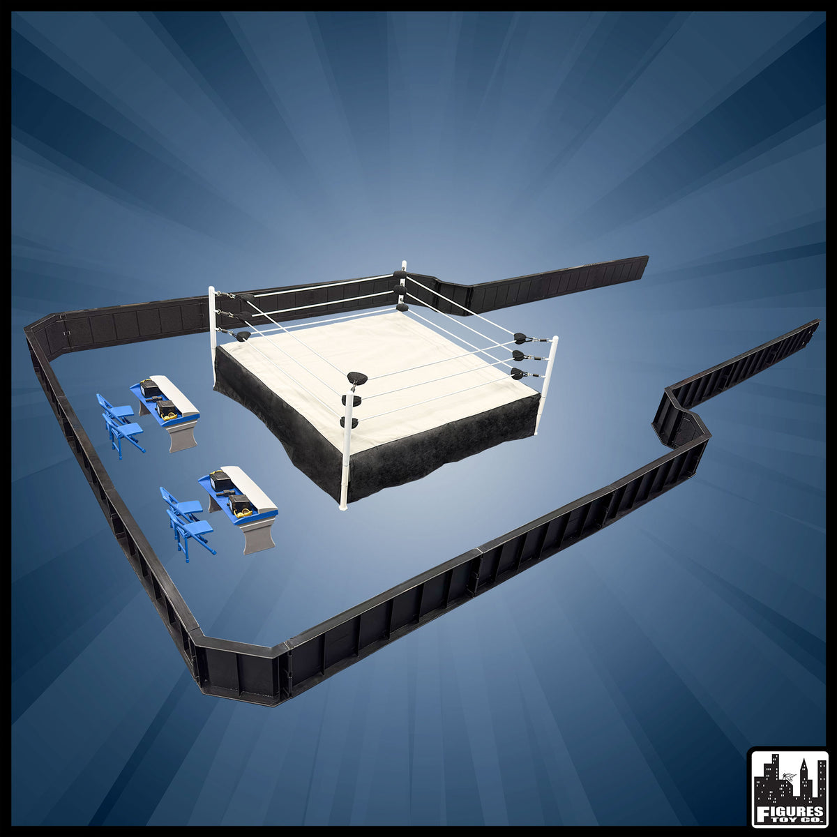 Ultimate Wrestling Ring Deluxe Playset with Barricade, Ring & Commentators Tables for WWE & AEW Wrestling Action Figures