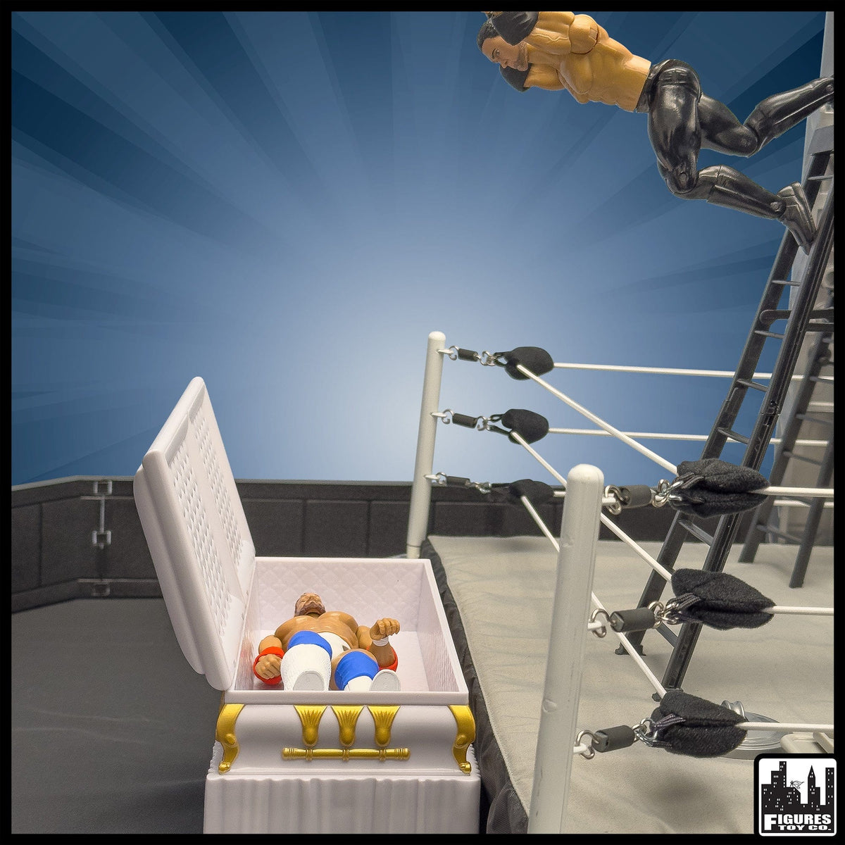 Deluxe White Casket for WWE &amp; AEW Wrestling Action Figures with Removable Base
