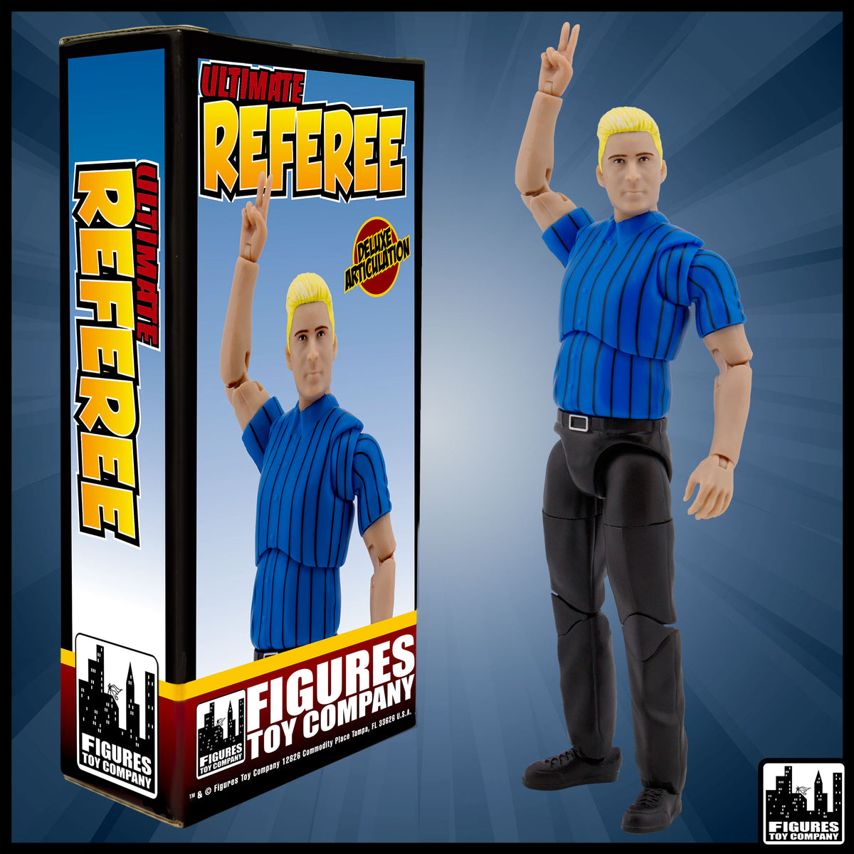 Ultimate Dark Blue Referee with Deluxe Articulation for Wrestling Figures