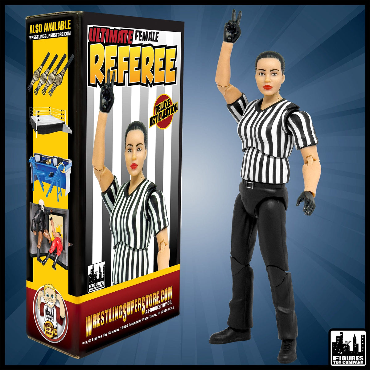 Set of Three Ultimate Referees With Deluxe Articulation for WWE &amp; AEW Wrestling Action Figures: Male, Female &amp; Classic