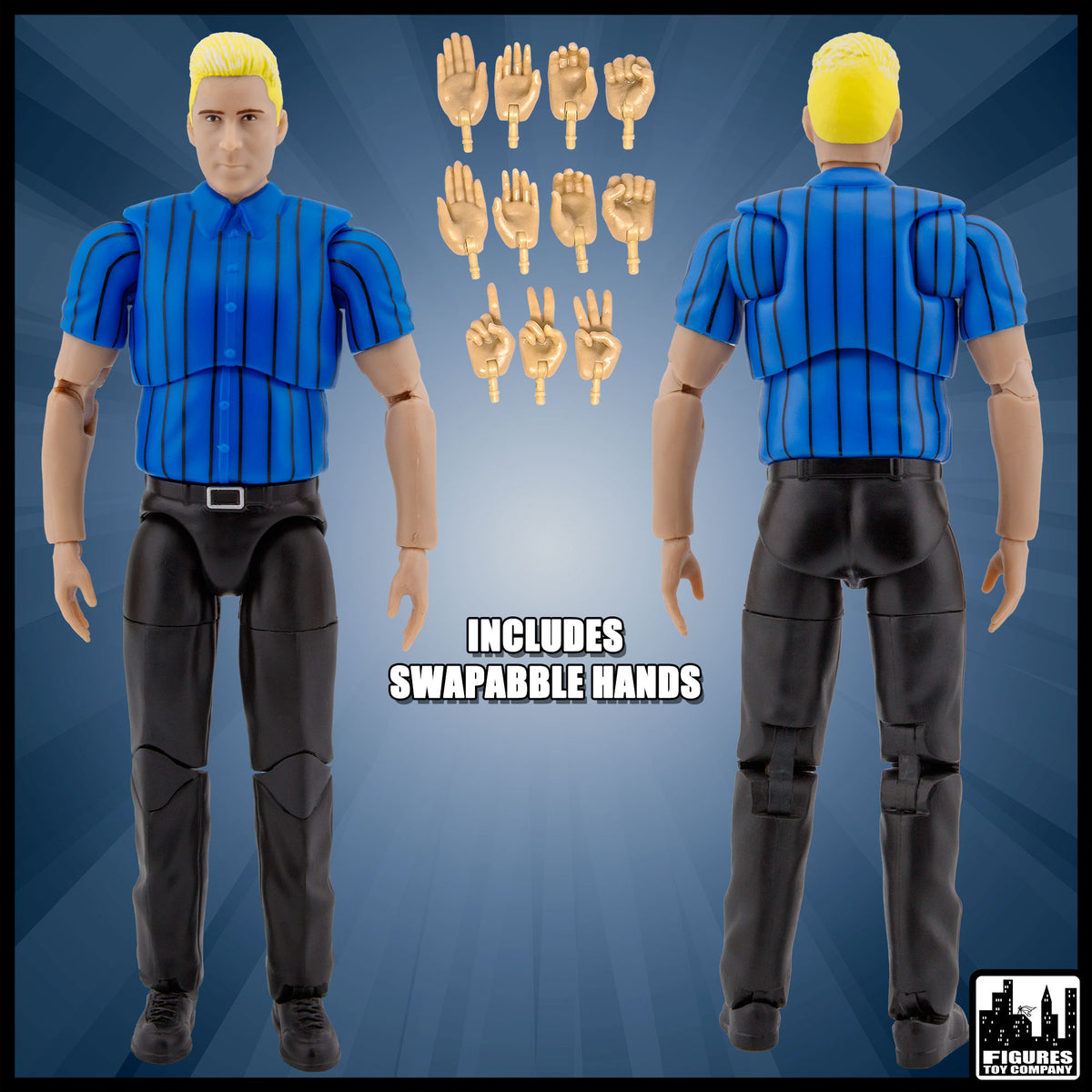 Ultimate Dark Blue Referee with Deluxe Articulation for Wrestling Figures