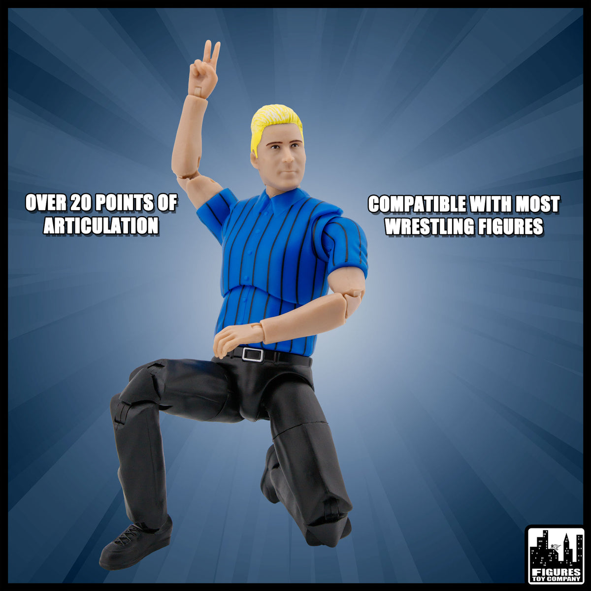 Ultimate Dark Blue Referee with Deluxe Articulation for Wrestling Figures