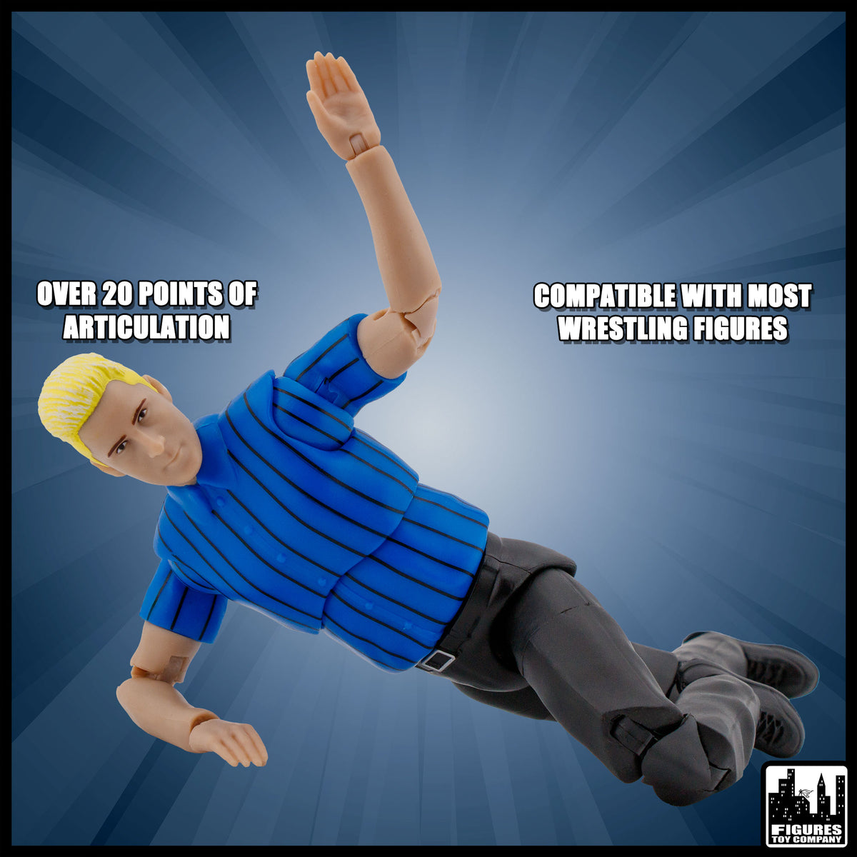 Ultimate Dark Blue Referee with Deluxe Articulation for Wrestling Figures