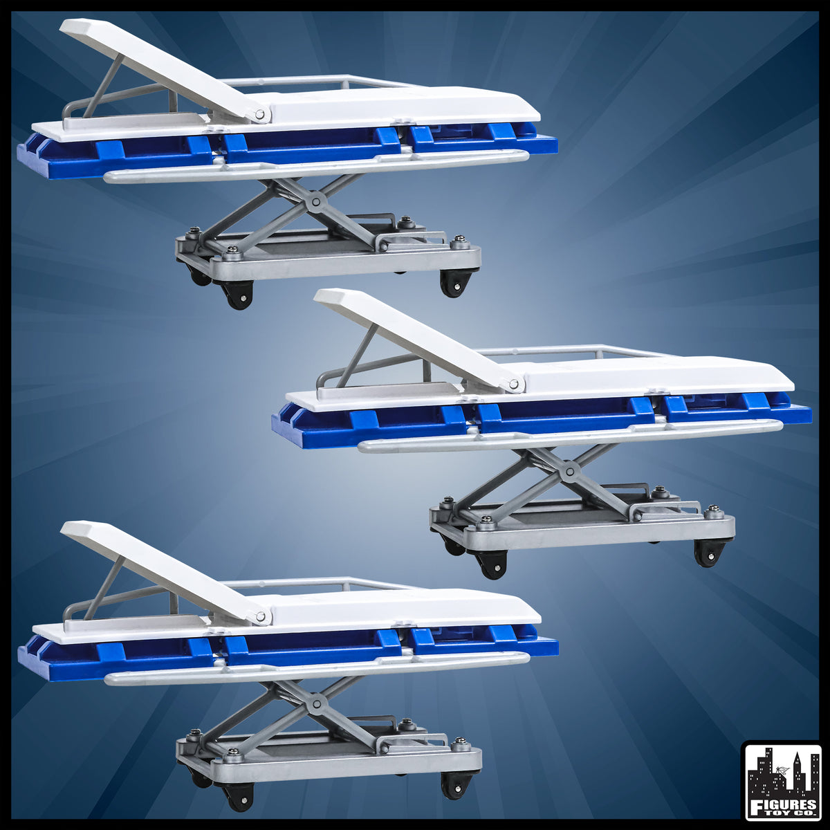Set of 3 Blue and White Deluxe Moving Stretchers for WWE Wrestling Action Figures