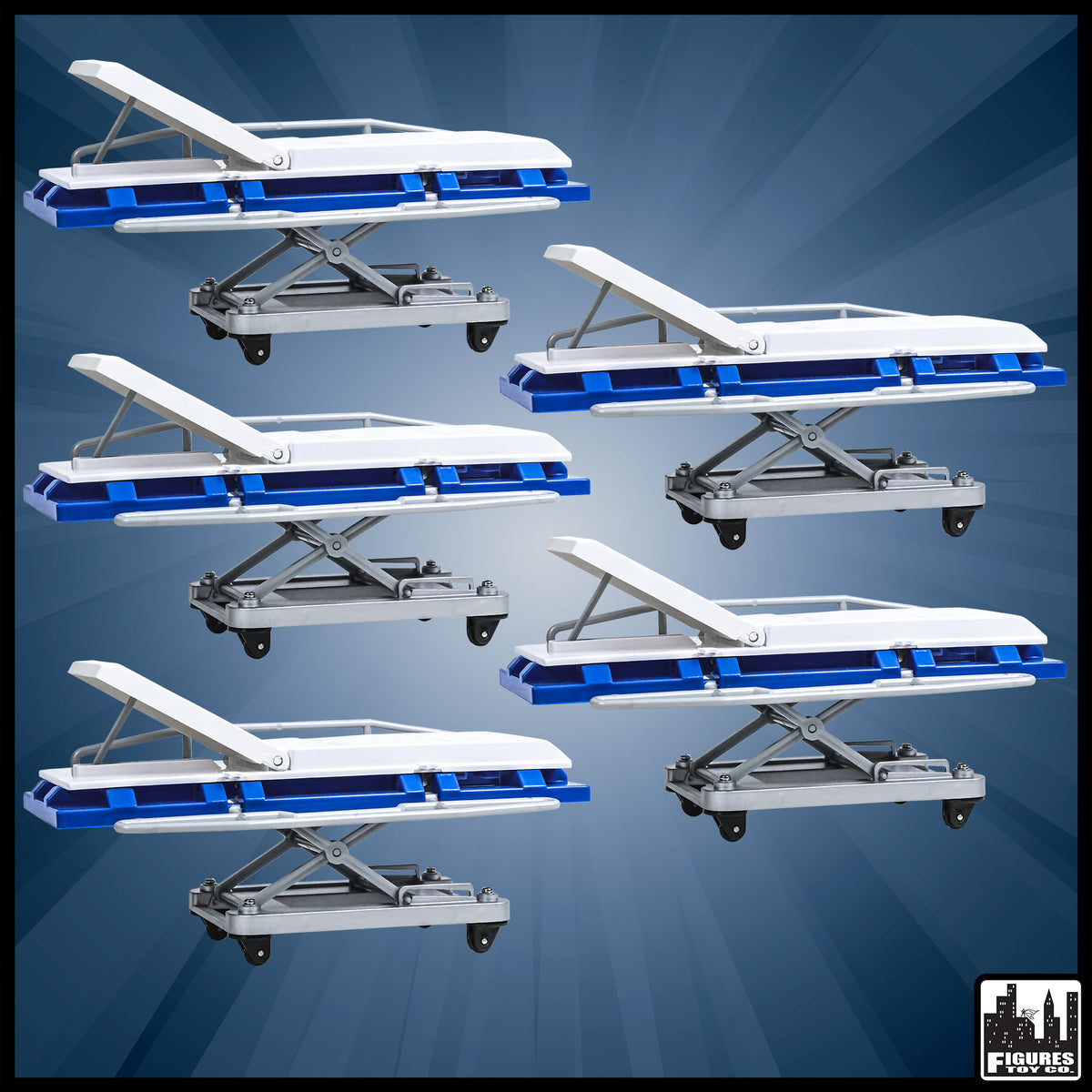 Set of 5 Blue and White Deluxe Moving Stretchers for WWE Wrestling Action Figures