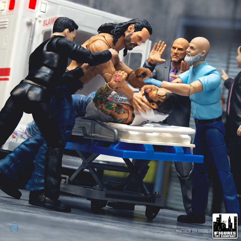 Set of 3 Blue and White Deluxe Moving Stretchers for WWE &amp; AEW Wrestling Action Figures