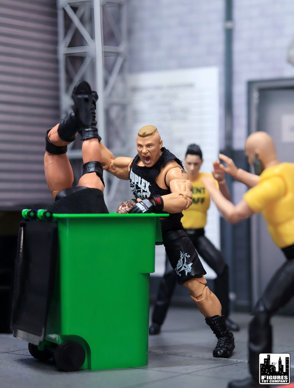 Black Dumpster &amp; 3 Gray Trash Cans With Lid &amp; Wheels for WWE &amp; AEW Wrestling Figures