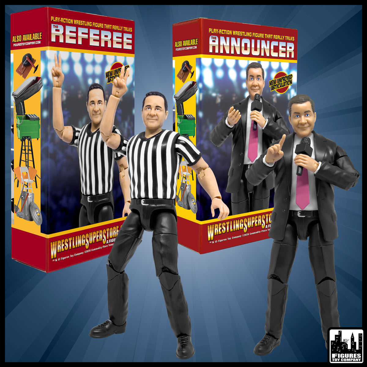 Ultimate Talking Wrestling Referee &amp; Ring Announcer Action Figures for WWE &amp; AEW Wrestling Figures