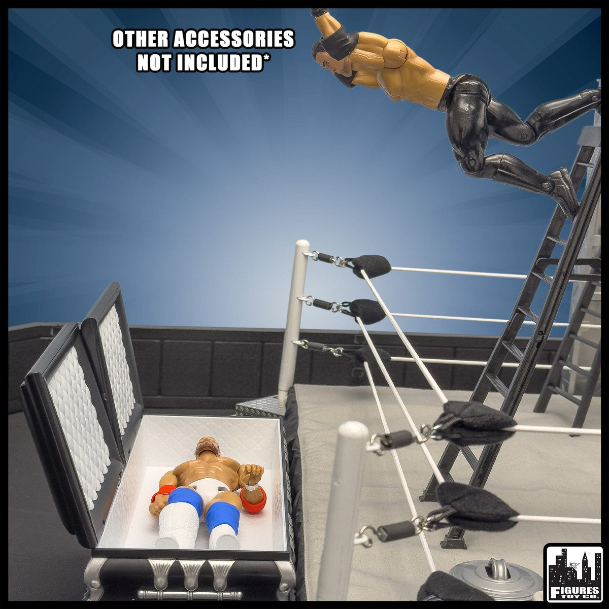 Set of 2 Deluxe Caskets for WWE &amp; AEW Wrestling Action Figures with Removable Base
