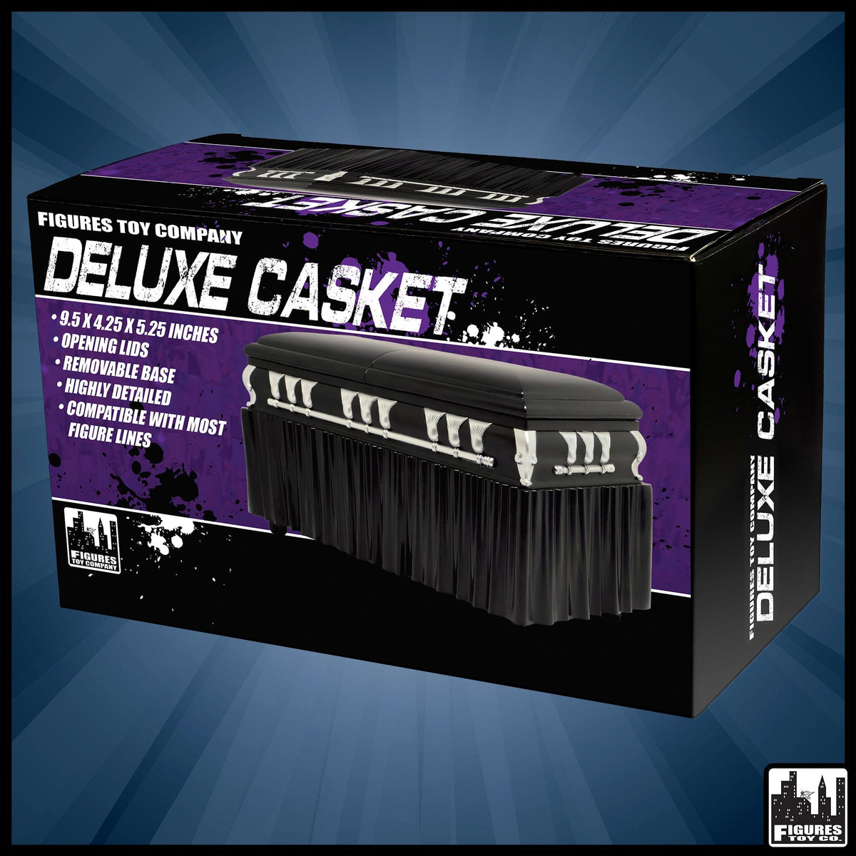 Deluxe Black Casket for WWE &amp; AEW Wrestling Action Figures with Removable Base