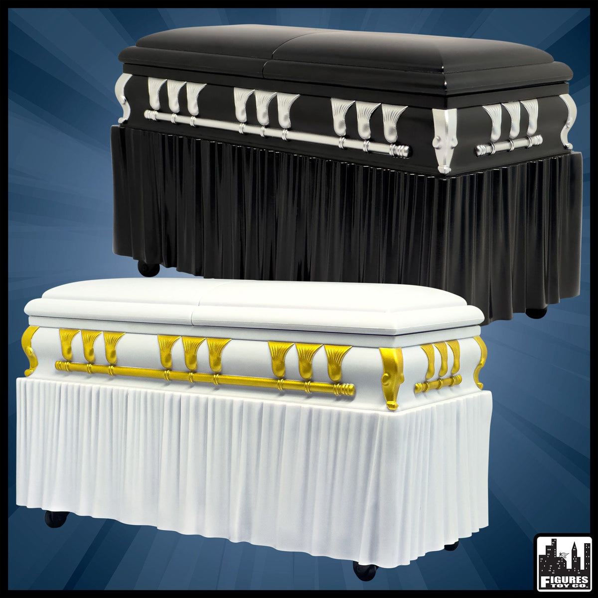 Set of 2 Deluxe Caskets for WWE &amp; AEW Wrestling Action Figures with Removable Base