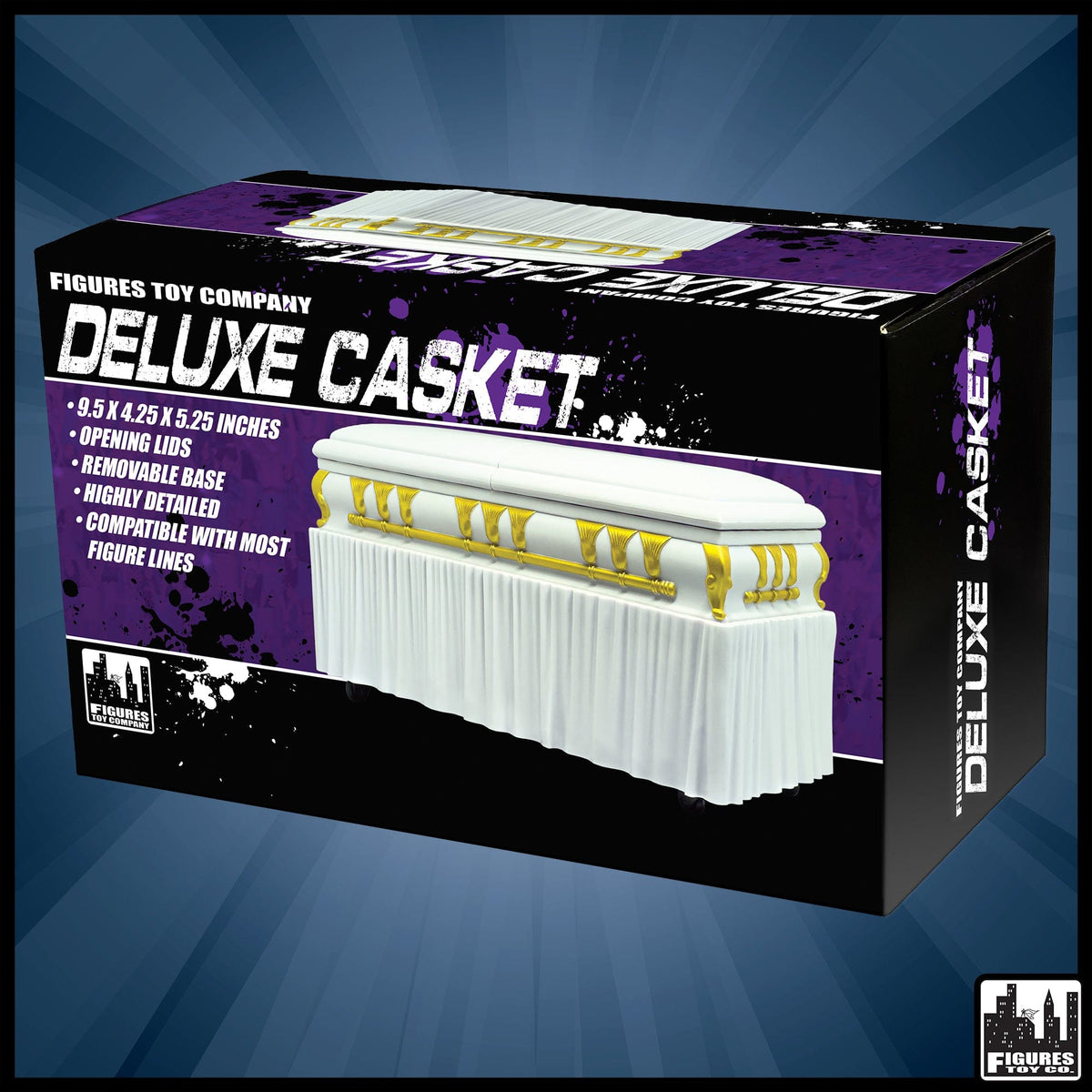 Deluxe White Casket for WWE &amp; AEW Wrestling Action Figures with Removable Base