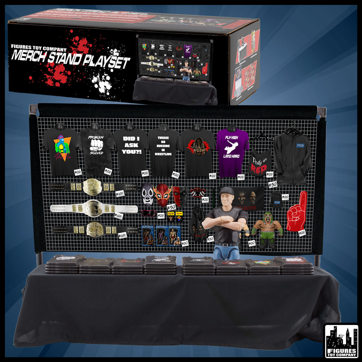 Merch Stand Accessory Set for WWE & AEW Wrestling Action Figures