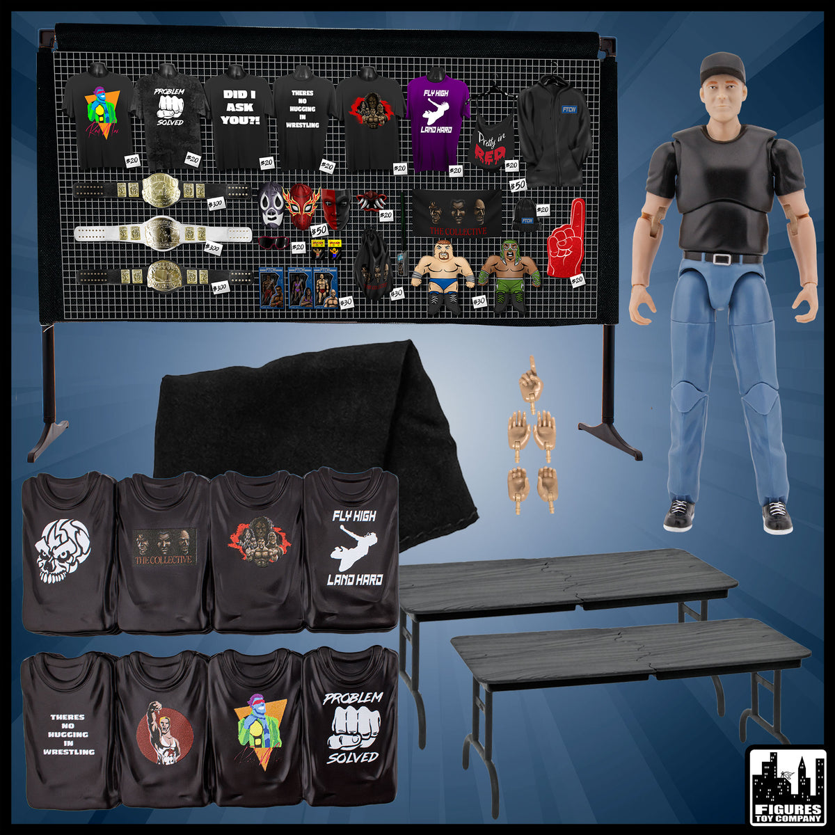 Merch Stand Accessory Set for WWE & AEW Wrestling Action Figures