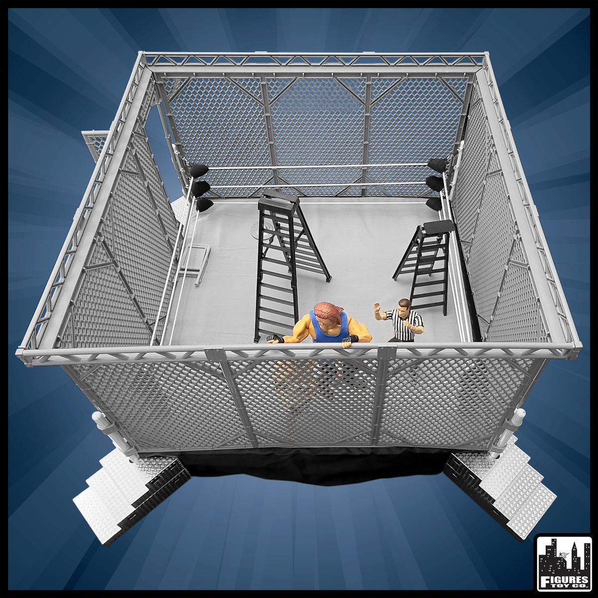 Steel Cage Playset &amp; Wrestling Ring for WWE &amp; AEW Wrestling Action Figures
