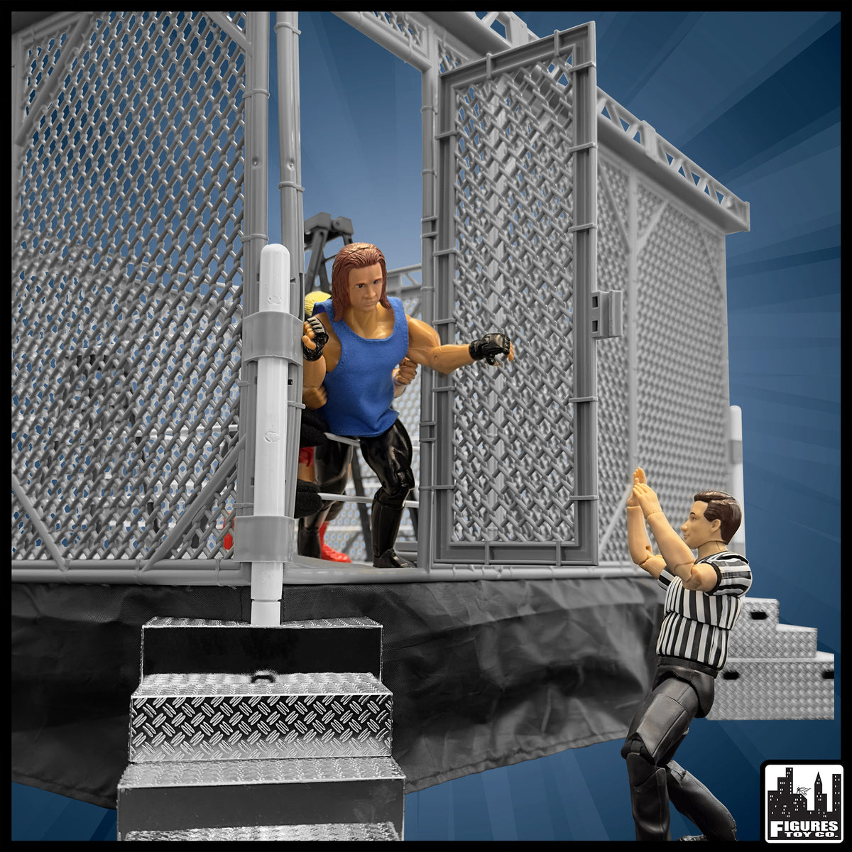 Steel Cage Playset &amp; Wrestling Ring for WWE &amp; AEW Wrestling Action Figures