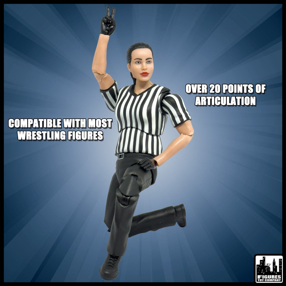 Set of Three Ultimate Referees With Deluxe Articulation for WWE &amp; AEW Wrestling Action Figures: Male, Female &amp; Classic