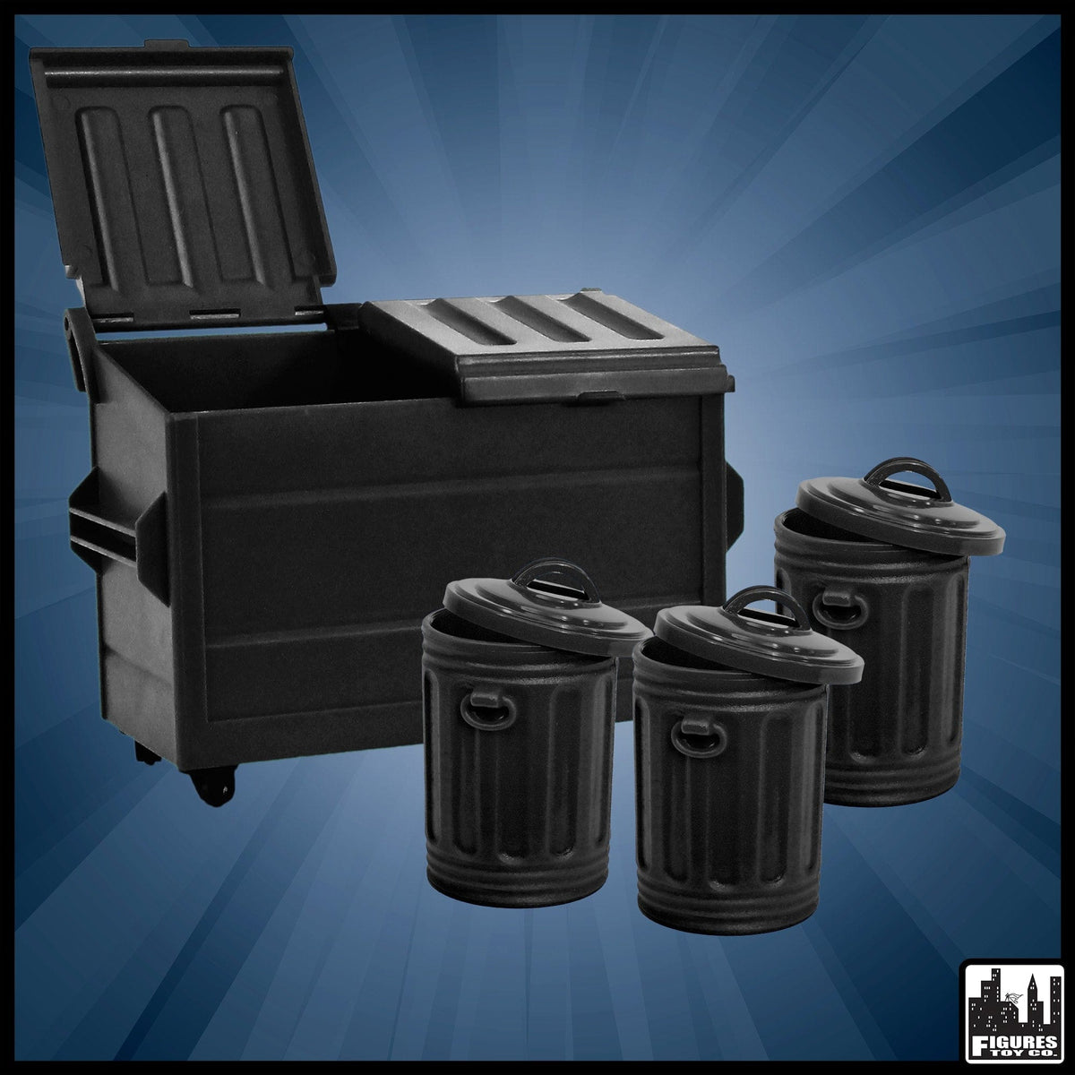Black Dumpster &amp; 3 Trash Cans For WWE Wrestling Action Figures