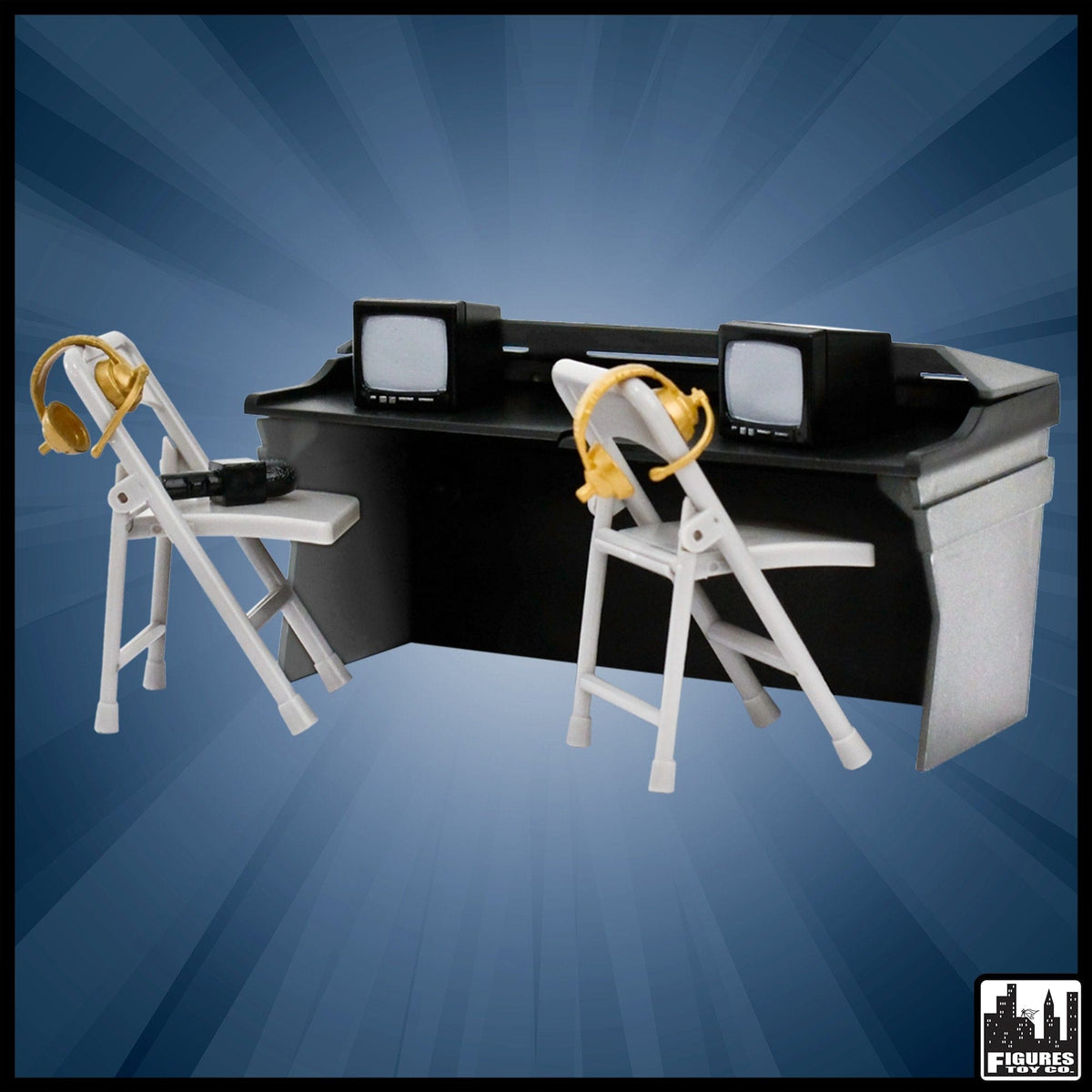 Commentator Pool Table Black & Gray Commentator Table Playset For WWE & AEW Wrestling Figures ...