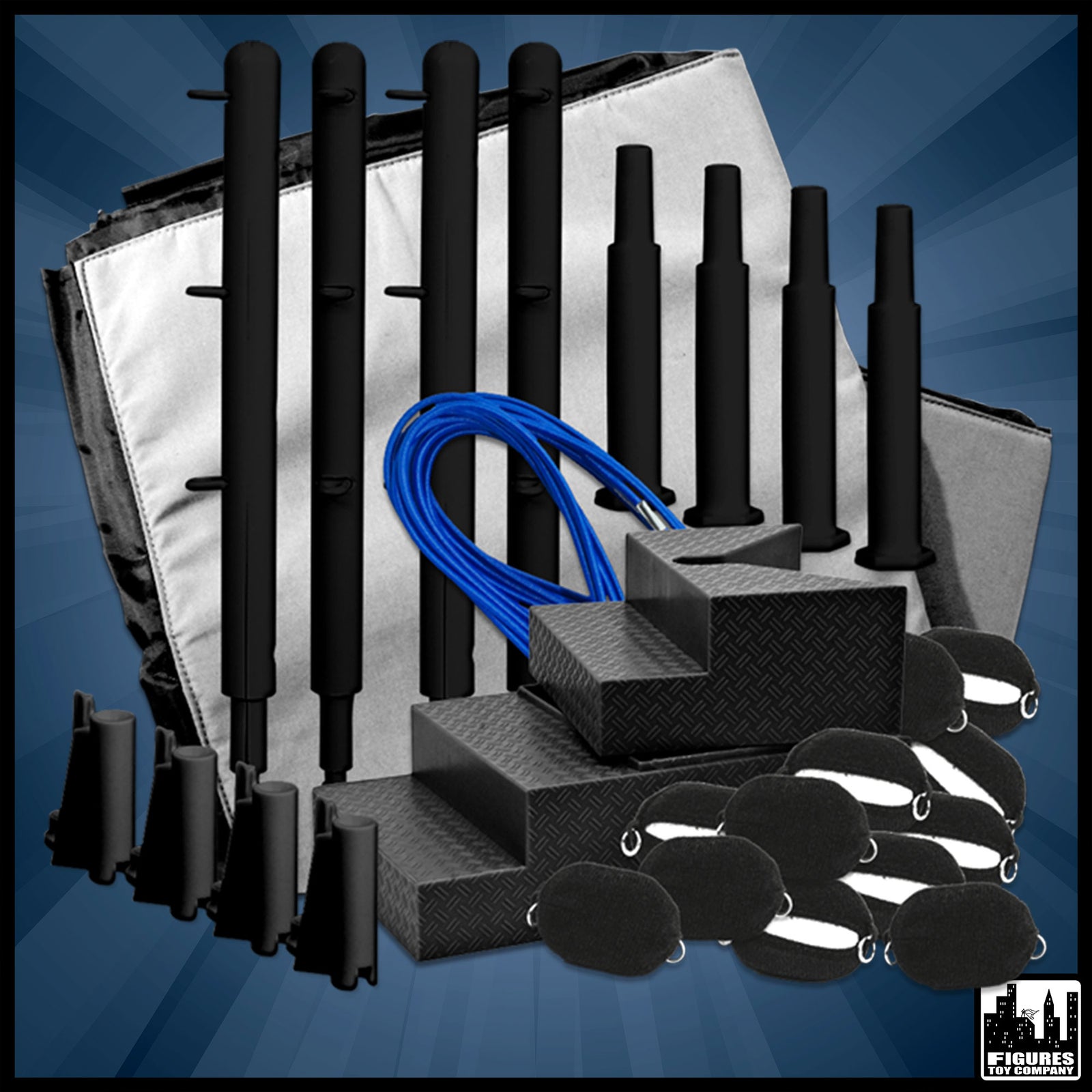 Black & Gray Wrestling Ring Conversion Kit with Blue Ropes Deal 6 — complete kit.