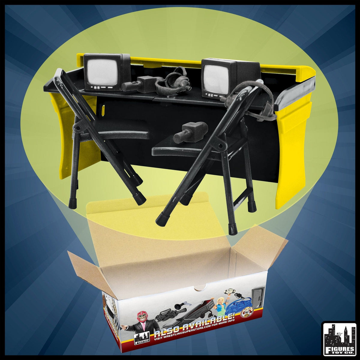 Black &amp; Yellow Commentator Table Playset for WWE Wrestling Action Figures
