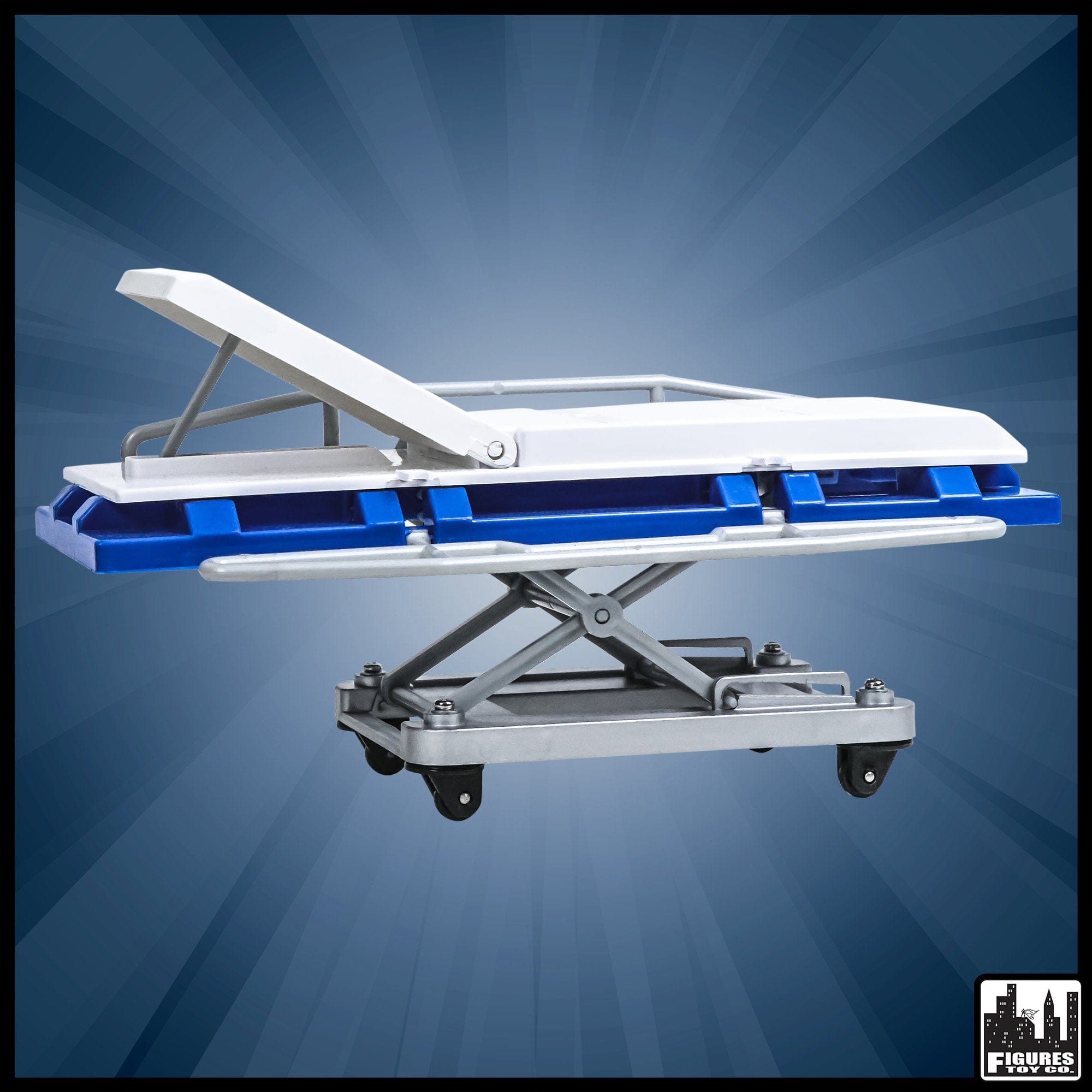 Blue & White Deluxe Moving Stretcher For WWE & AEW Wrestling Action Figures - Accessory By Figures Toy Co.