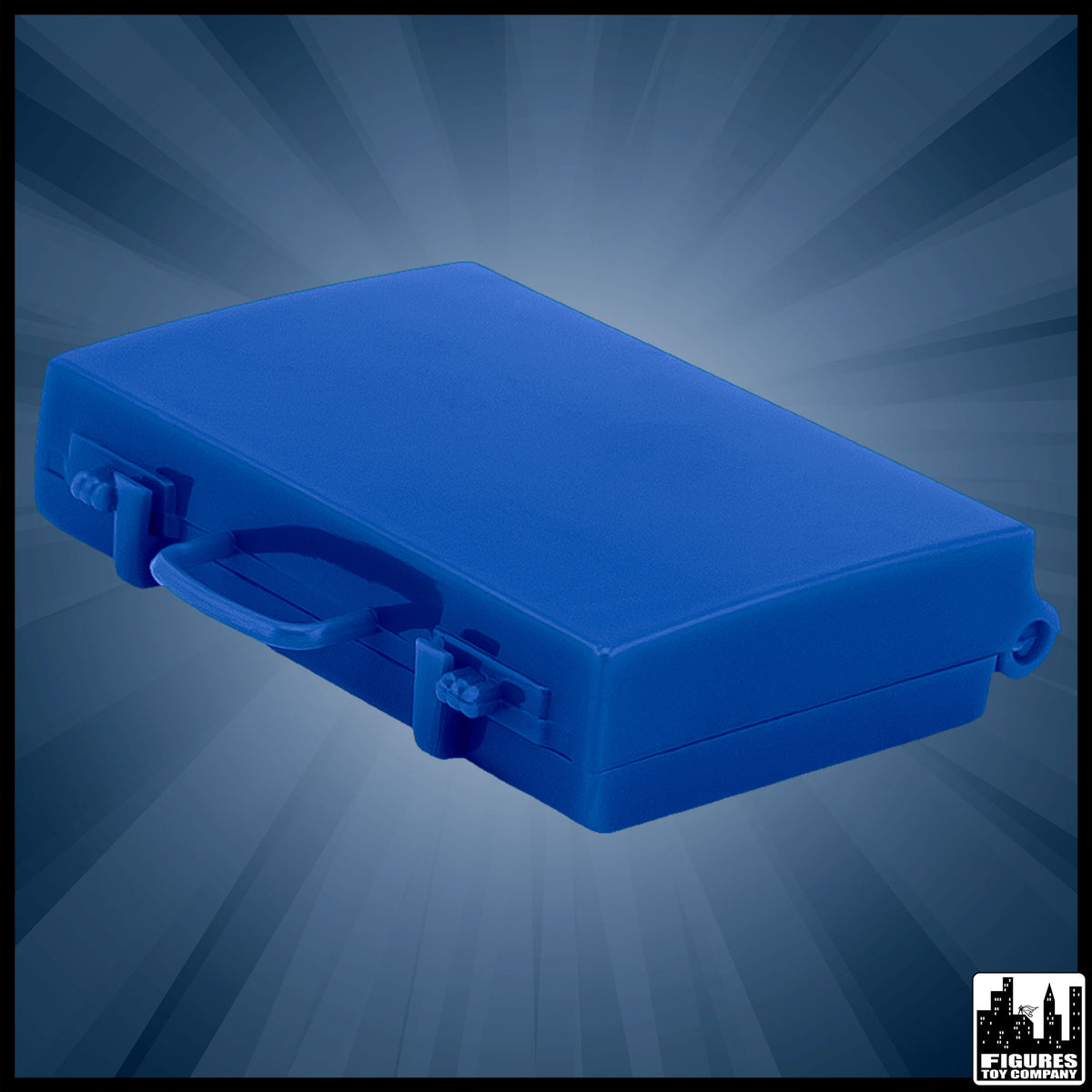 Blue Briefcase for wrestling figures — closed view.