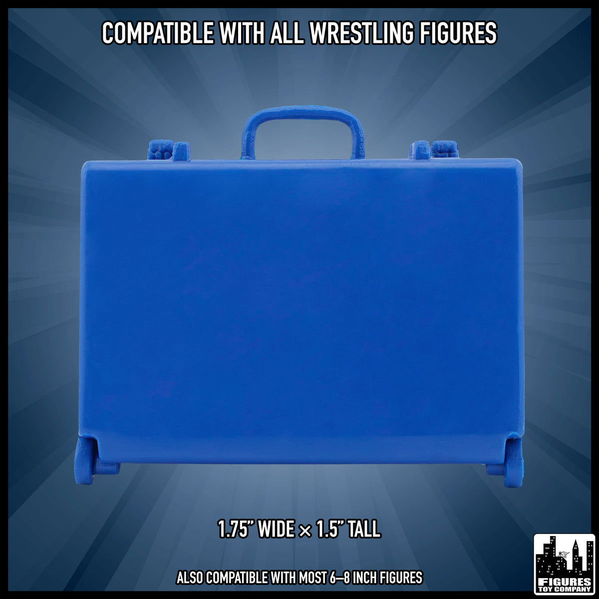 Blue Briefcase for wrestling figures — dimension guide.