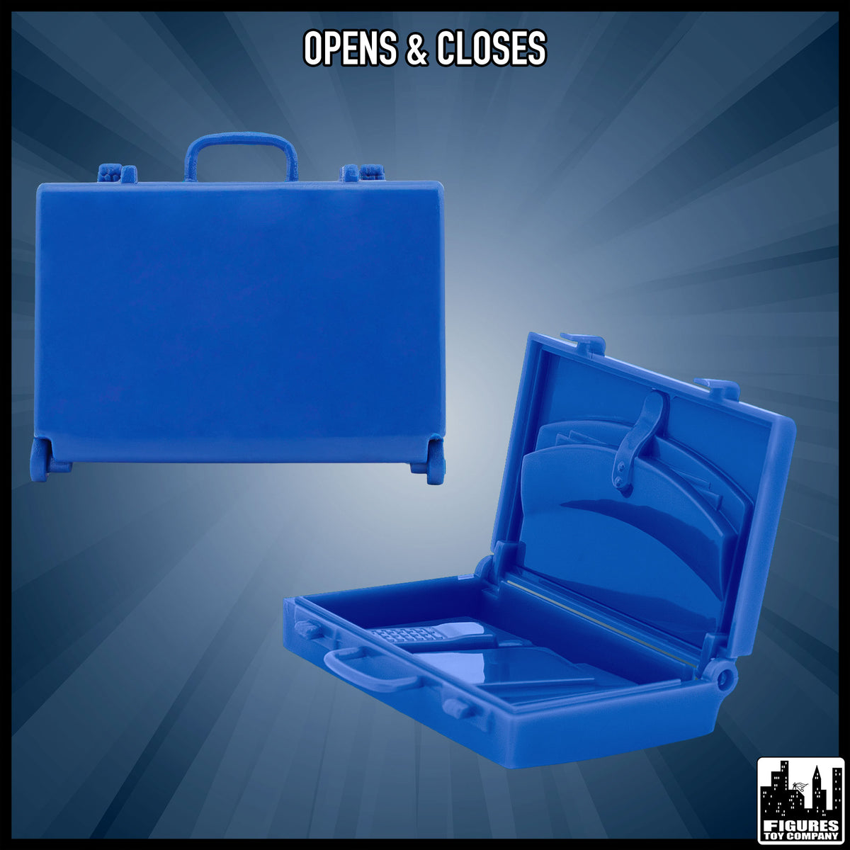 Blue Briefcase for wrestling figures — opening feature.