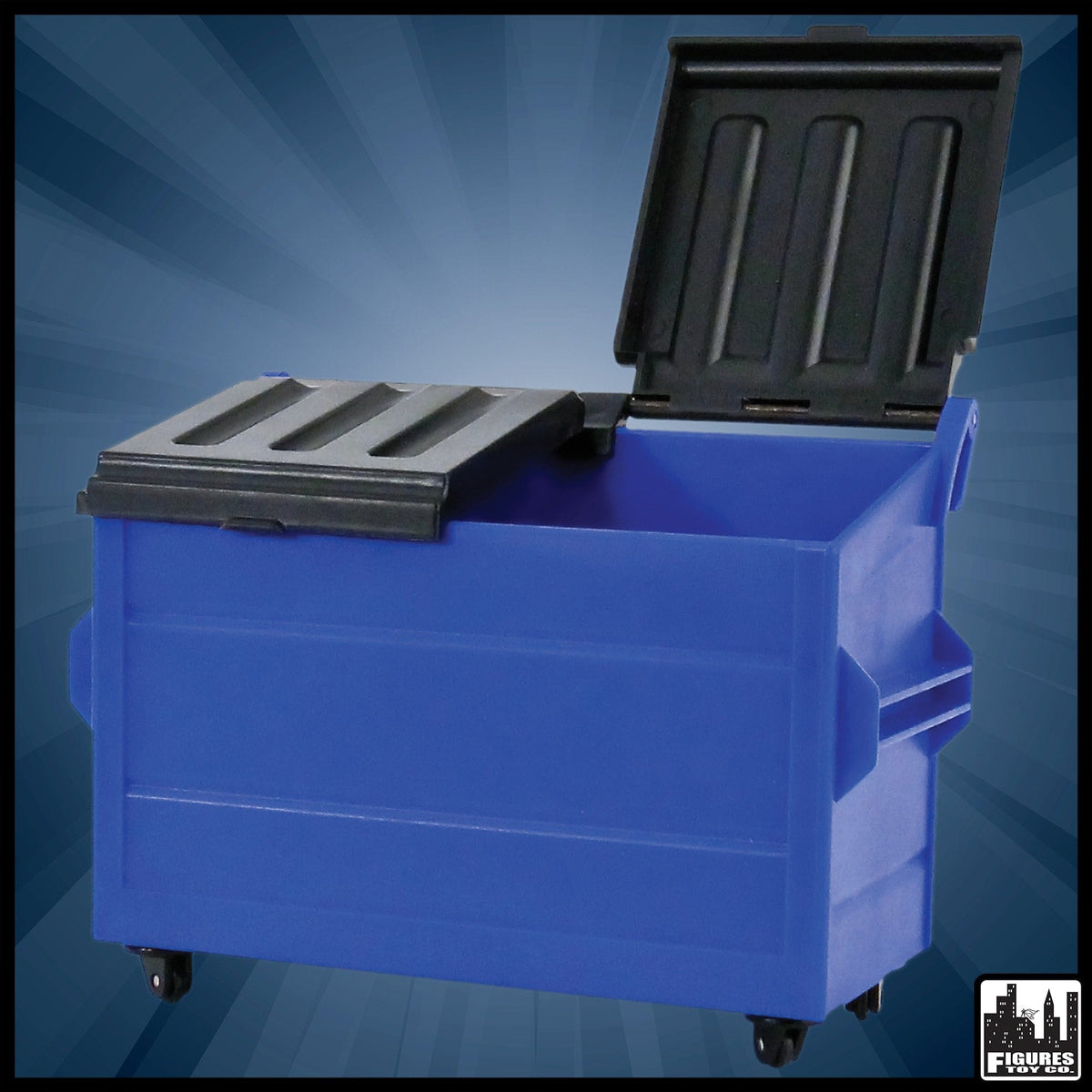 Blue Dumpster &amp; 3 Blue Recycling Trash Cans With Lid &amp; Wheels for WWE Wrestling Action Figures