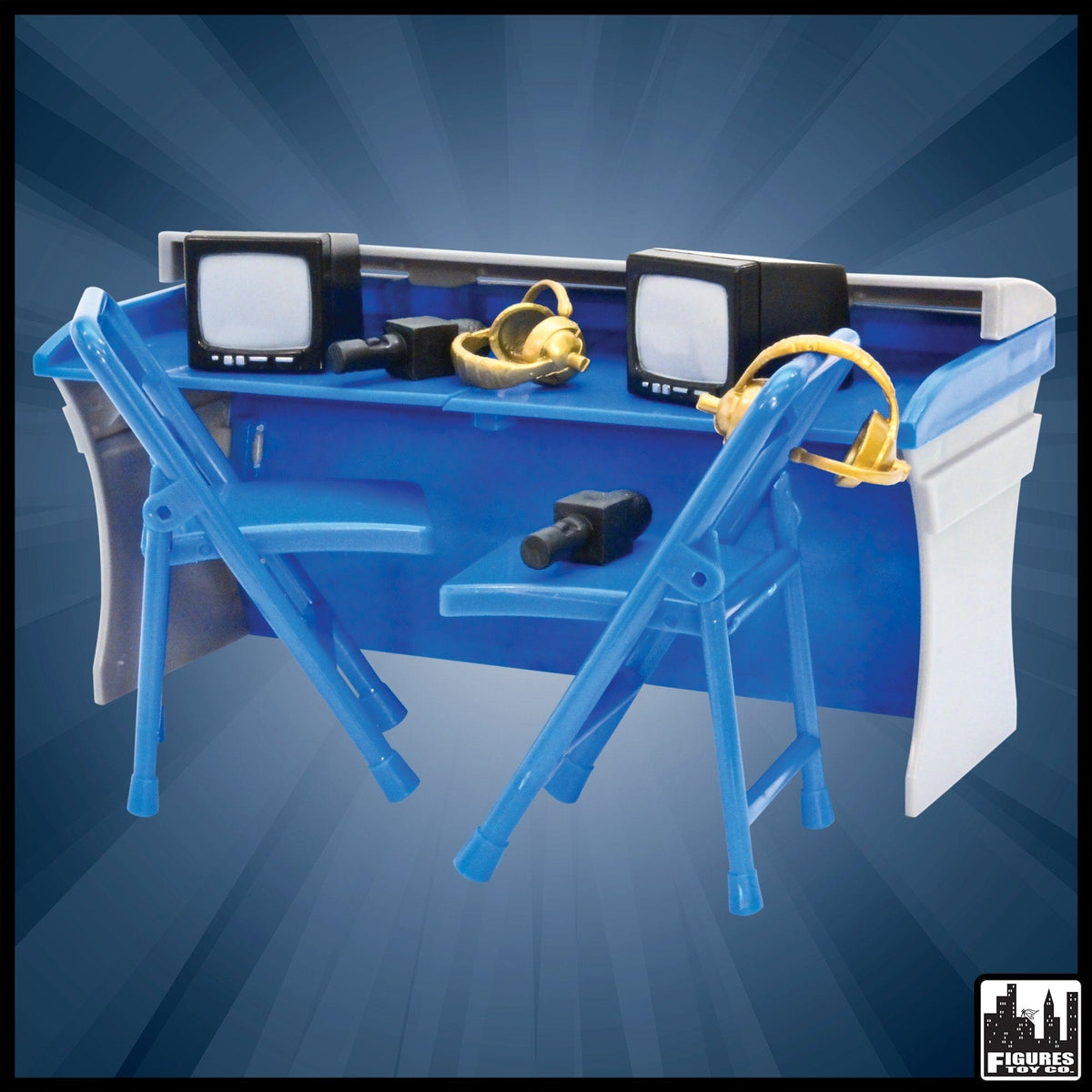 Blue &amp; Gray Commentator Table Playset for WWE Wrestling Action Figures