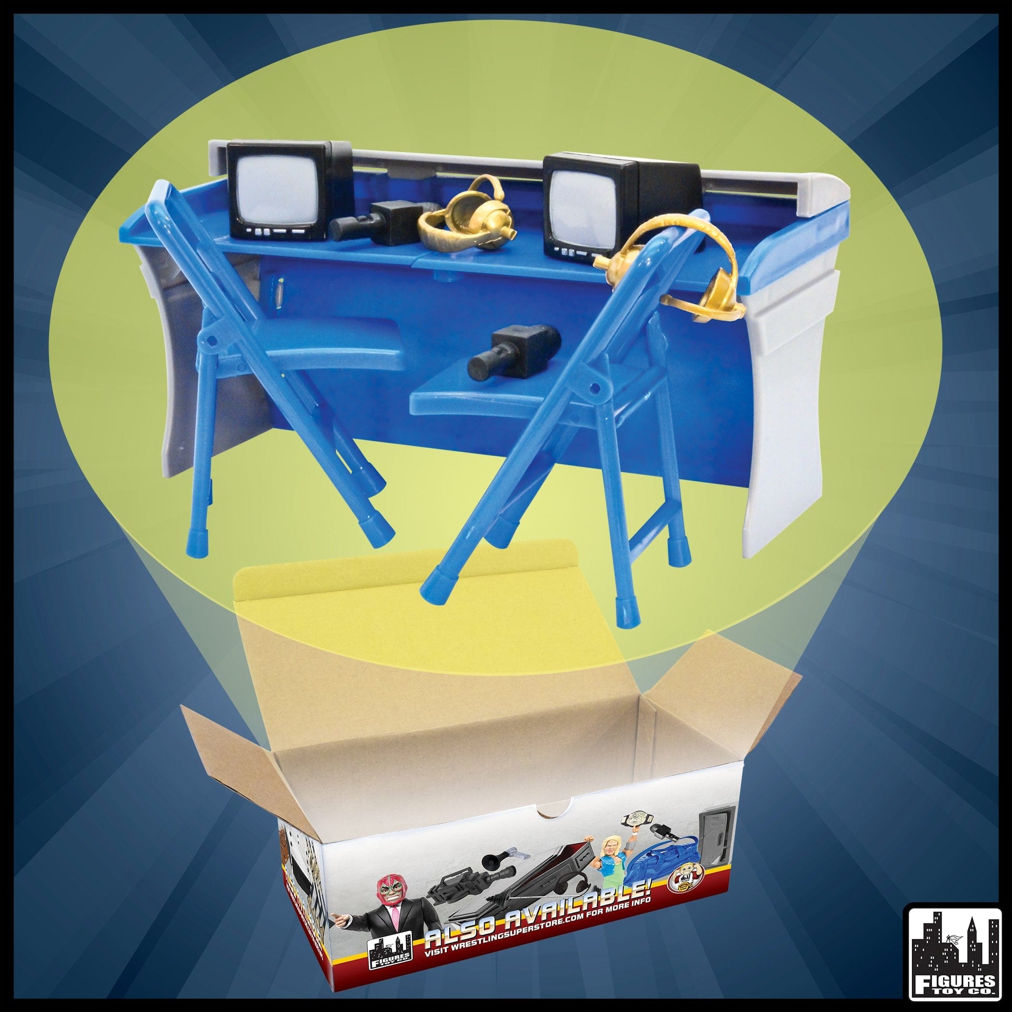 Blue & Gray Commentator Table Playset for WWE Wrestling Action Figures