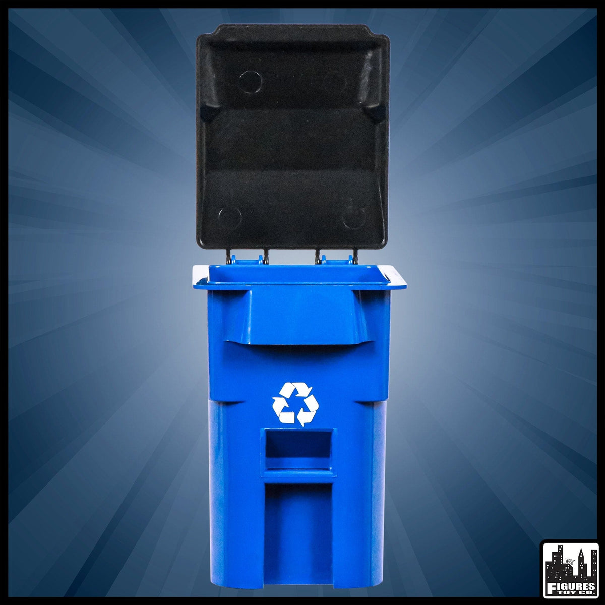Blue Recycling Trash Can With Lid &amp; Wheels for WWE Wrestling Action Figures