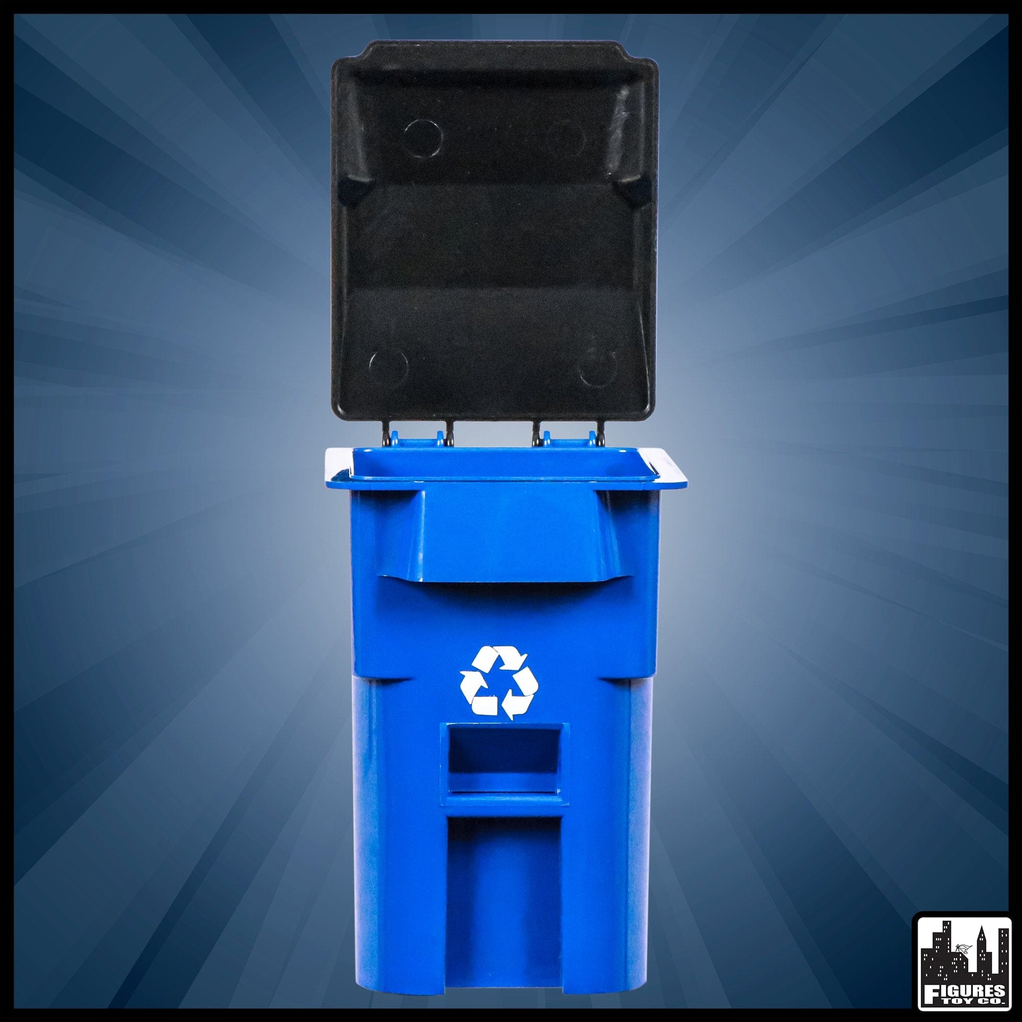 Blue Recycling Trash Can with Wheels for WWE Wrestling Action Figures