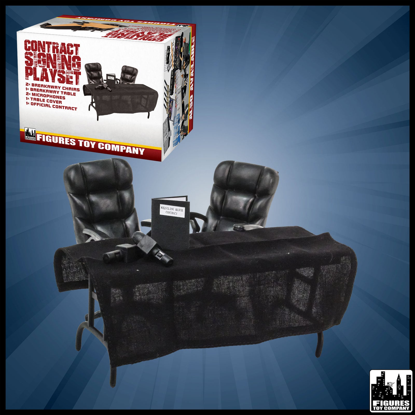 Breakable Contract Signing Playset for wrestling figures — product and packaging.