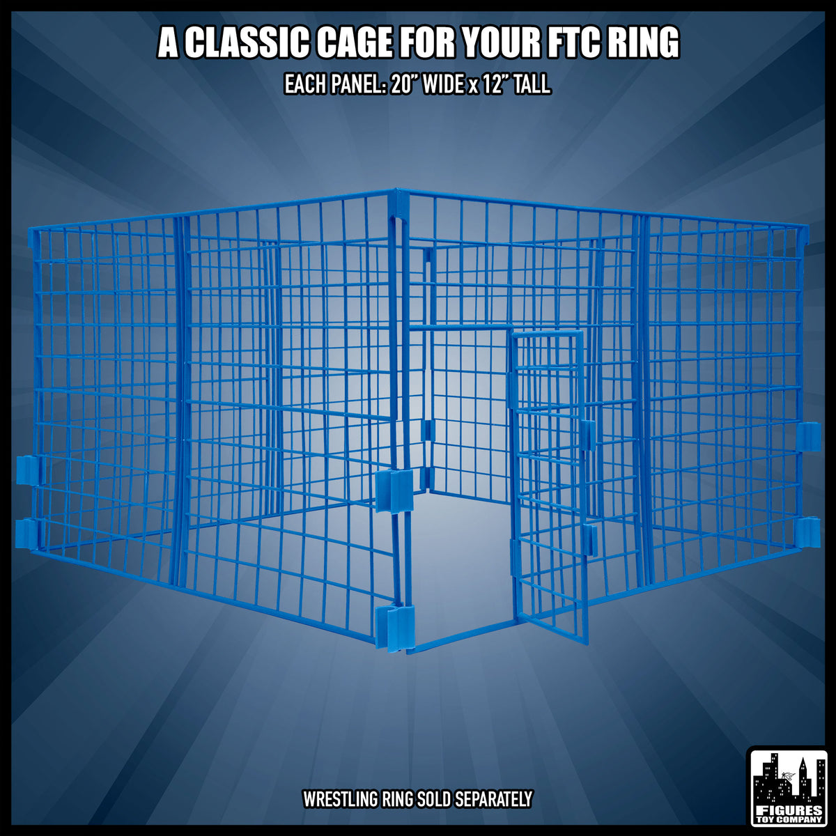 Classic Steel Cage Playset for wrestling figures — cage dimensions.