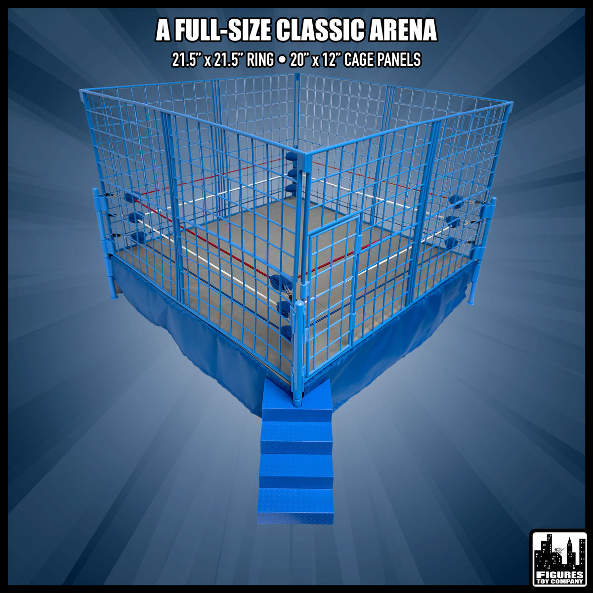 Classic Wrestling Ring & Classic Steel Cage — ring and cage size.