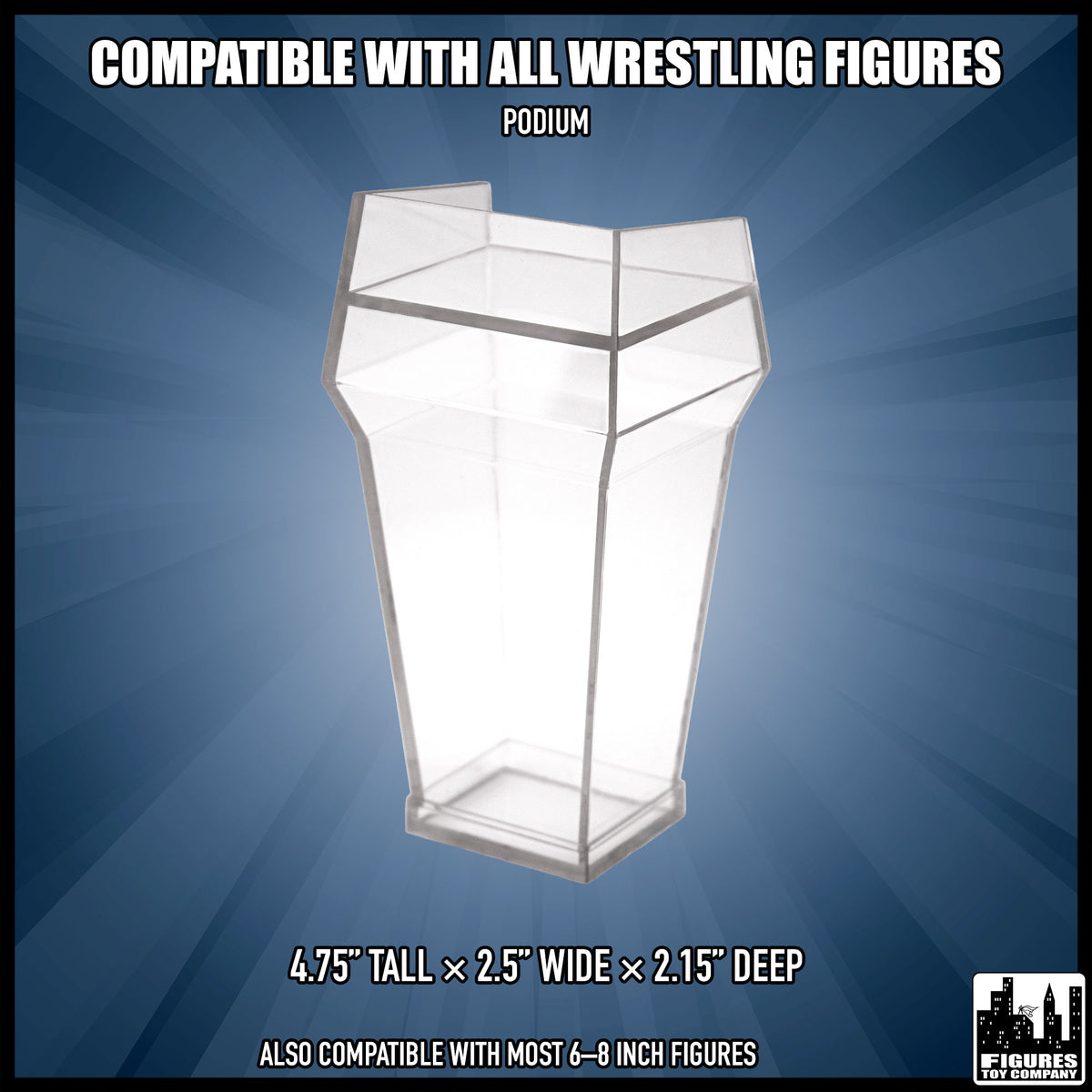 Clear action figure podium, with dimensions.