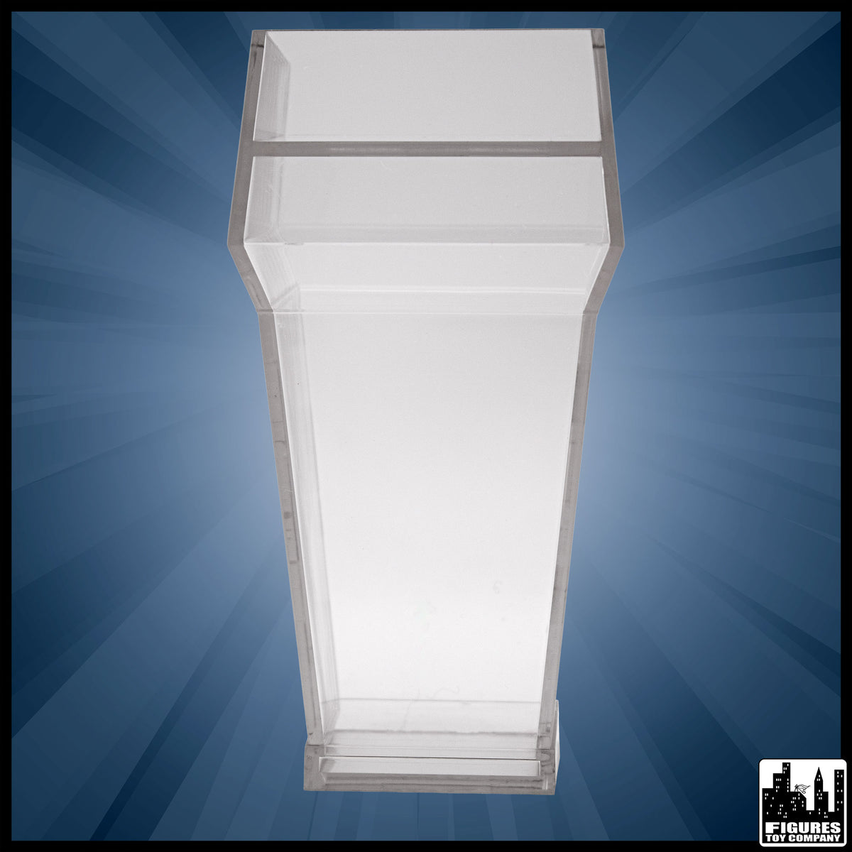 Clear action figure podium, front view.
